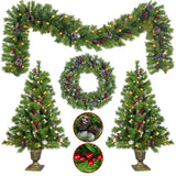 Christmas Tree Artificial Christmas 4-piece Set, including flower wreath, flower wreath, and 2 entrance trees, with LED lights - V.I.P Digital Presence