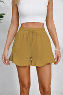 Women's cotton and linen shorts with ruffled edges and drawstring casual pants for women - V.I.P Digital Presence