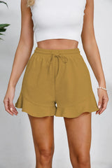 Women's cotton and linen shorts with ruffled edges and drawstring casual pants for women - V.I.P Digital Presence