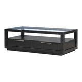 U-Can modern wooden coffee table with 2 drawers and minimalist display coffee table with transparent tempered glass - V.I.P Digital Presence