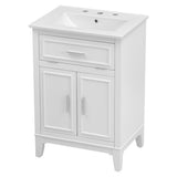 24" Bathroom Vanity with Sink, Bathroom Vanity Cabinet with One Flip Drawer and Doors, Solid Wood and MDF, White - V.I.P Digital Presence