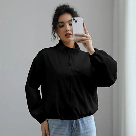 Fashionable Waterproof Short Jacket with Stand Collar for Women - V.I.P Digital Presence