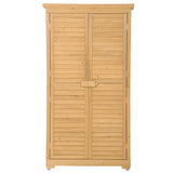 Wooden Garden Shed 3-tier Patio Storage Cabinet Outdoor Organizer Wooden Lockers with  Wood (Natural Wood Color -Shutter Design) - V.I.P Digital Presence