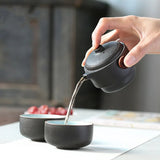 Black pottery quick guest cup one pot two cups household outdoor travel tea set portable bag Kung Fu outdoor portable bubble - V.I.P Digital Presence