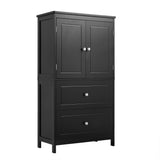 Bathroom Storage Cabinet, Cabinet with Two Doors and Drawers, Adjustable Shelf, MDF Board, Black - V.I.P Digital Presence