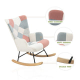 Rocking Chair with ottoman, Mid Century Fabric Rocker Chair with Wood Legs and Patchwork Linen for Livingroom Bedroom - V.I.P Digital Presence