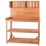 65" Large Wooden Farmhouse Rustic Outdoor Potting Bench Table Garden Potting Bench with 4 Storage Shelves and Side Hook,Natural - V.I.P Digital Presence