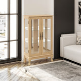 Dual door Curio cabinet with tempered glass doors, mirrored back panel and adjustable shelves, home lighting display cabinet Oak - V.I.P Digital Presence
