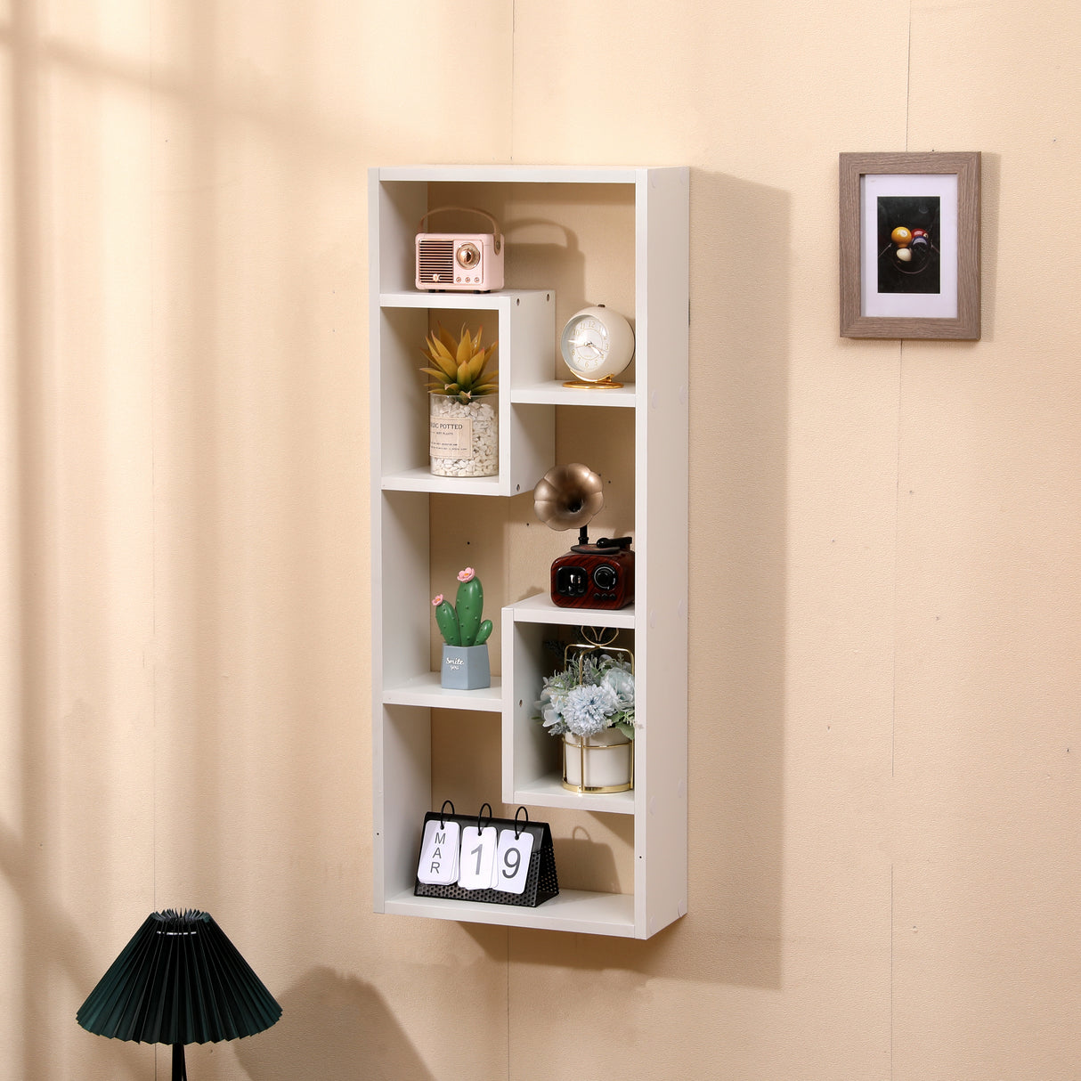 Bookshelf, Freestanding Wood Open Bookcase with 5 Cubes, with 2 keyhole hangers, Home Office Décor Rectangular Storage - V.I.P Digital Presence