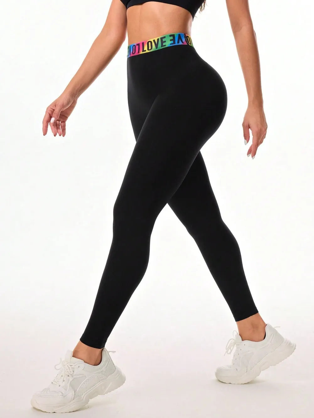 Letter Printed High Waist Active Leggings - V.I.P Digital Presence