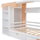Twin size House Bed with Two Drawers and Wardrobe,White - V.I.P Digital Presence