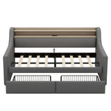Twin Size Daybed with Storage Drawers, Upholstered Daybed with Charging Station and LED Lights, Gray - V.I.P Digital Presence