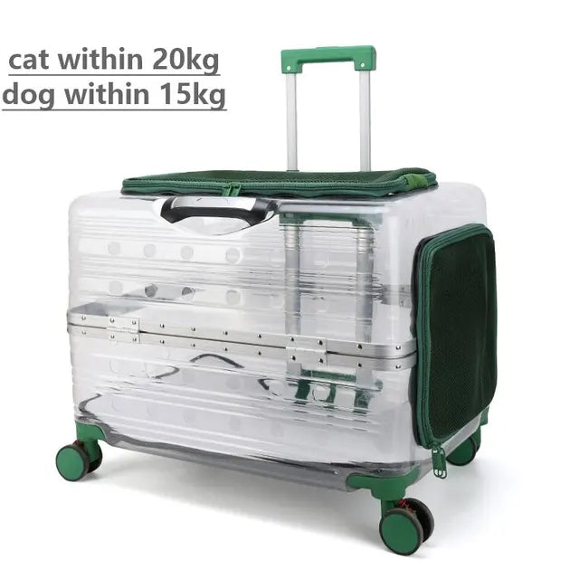 Rolling Pet Travel Trolley with Wheel, Transparent Capsule, Pink, Green, Puppies, Dogs, Cat Carriers Bag, 5-20Kg - V.I.P Digital Presence