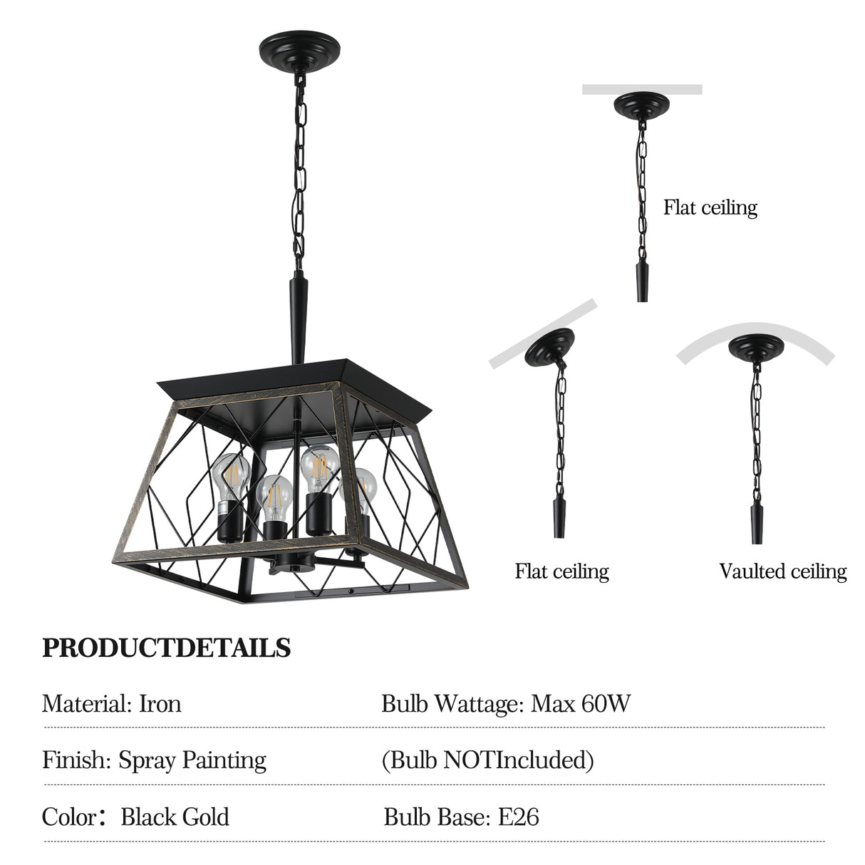 Farmhouse Chandelier  4-Light Vintage Antique Chandeliers Light Fixture For Kitchen Dining Room Living Room(No Bulbs) - V.I.P Digital Presence