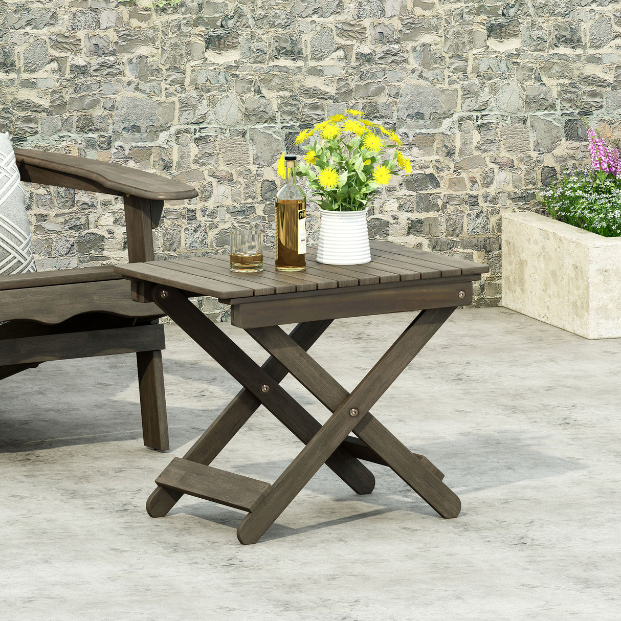 Outdoor Folding Wooden Side Table, Gray, 15"D x 22.75"W x 18.25"H - V.I.P Digital Presence