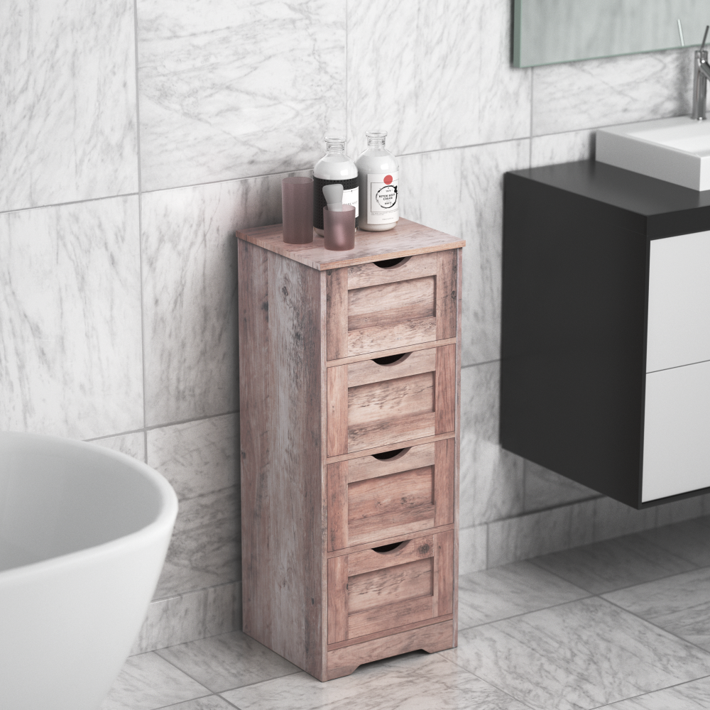 Floor Cabinet Wooden Storage Cabinet Home Office Living Room Bathroom Side Table Sturdy Modern 4 Drawers Grey - V.I.P Digital Presence