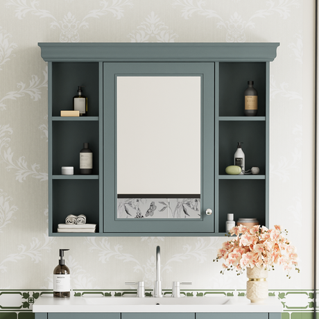 35 ''x 28' 'blue wall mounted bathroom storage cabinet with mirror door and medication cabinet with 6 open shelves - V.I.P Digital Presence