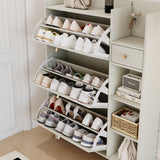 Natural Bohemian style shoe cabinet with 3 rattan flip drawers, 3 square shelves, and 1 storage drawer, white - V.I.P Digital Presence