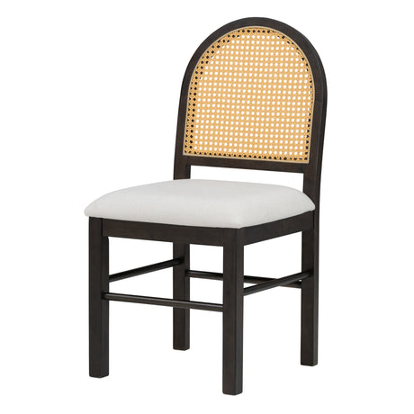 TREXM 5-piece retro functional cutlery set with 1 expandable dining table and 4 cushioned chairs with rattan backrests (espresso - V.I.P Digital Presence