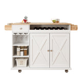 44 Inch Kitchen Island Cart with Solid Wood Top, Wine Storage, Spice Rack, Towel Rack, Wine Glass Holder White & Oak - V.I.P Digital Presence