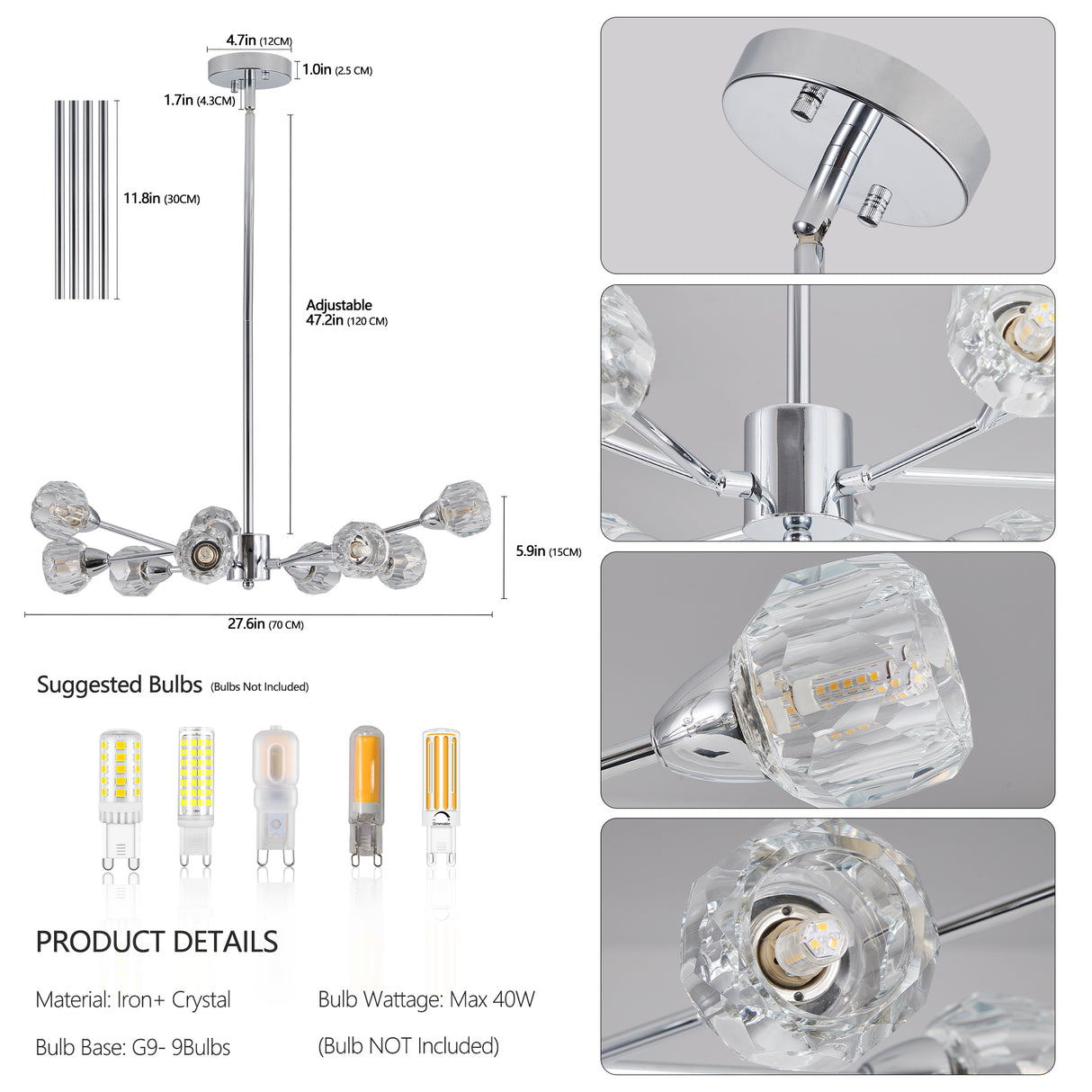 Modern Crystal Chandeliers, 9 Lights Chrome Chandelier for Living Room Bedroom (Bulbs Not Included) - V.I.P Digital Presence