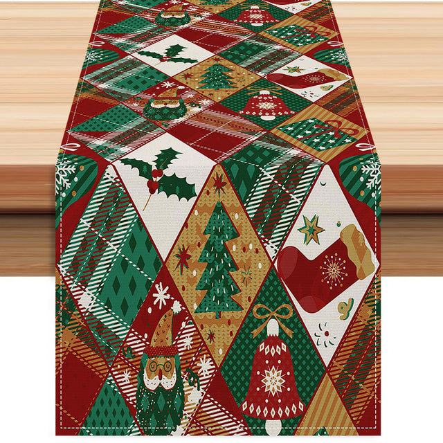 Christmas Socks Printed Table Flag Linen Plaid Printed Tablecloth Festival Party Decoration Tablecloth Tea Flag - V.I.P Digital Presence