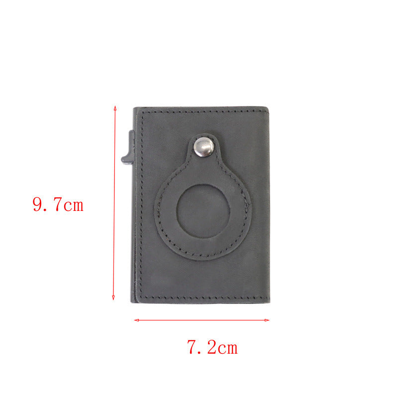 Leather Sliding Wallet Bi-Fold Credit Card Wallet Automatic Pop-Up Card Holder With Air Tag Protective Sleeve - V.I.P Digital Presence