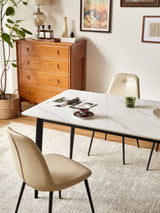 A set of 2 high back dining chairs with PU artificial leather soft cushions and metal legs, decorated with large soft cushions - V.I.P Digital Presence