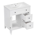30" Bathroom Vanity with Sink Top, Bathroom Vanity Cabinet with Door and Two Drawers, Solid Wood Frame, One Package, White - V.I.P Digital Presence
