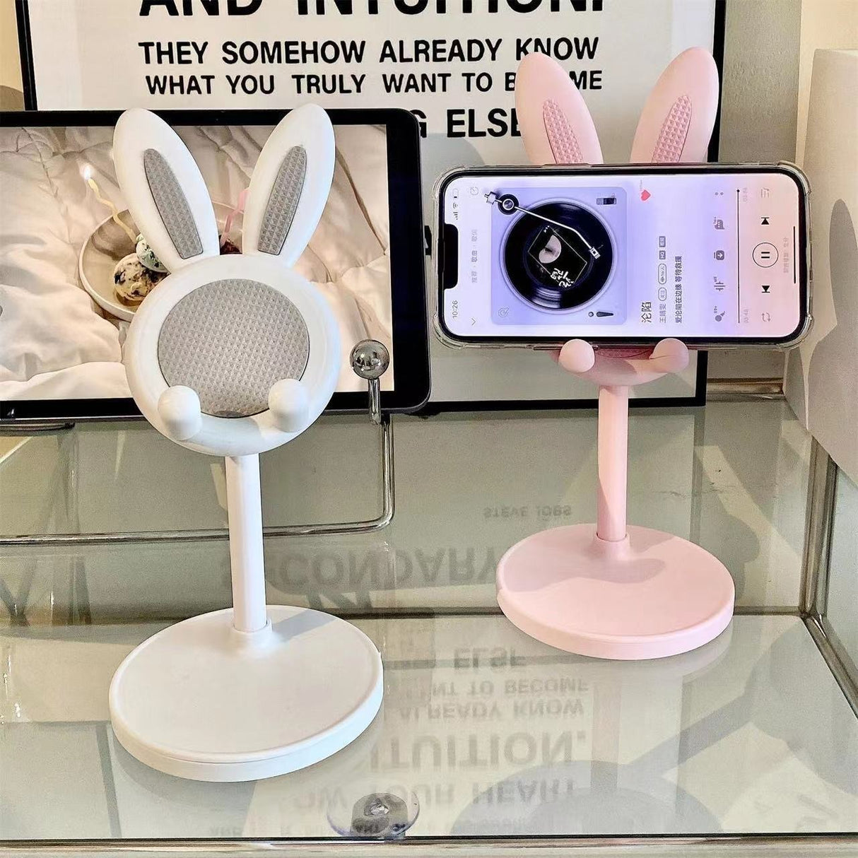 Soporte para teléfono móvil de escritorio con diseño de conejito de dibujos animados, ideal para estudiantes y personas perezosas.