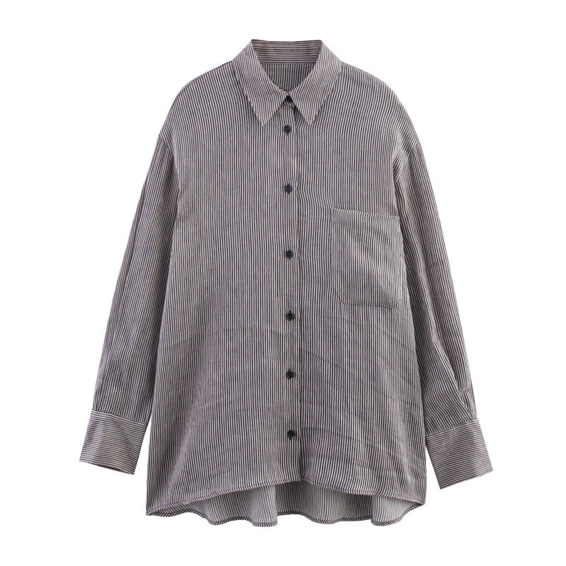 Style Women's Fashion Casual Loose Long Sleeve Striped Shirt - V.I.P Digital Presence