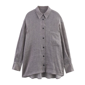 Style Women's Fashion Casual Loose Long Sleeve Striped Shirt - V.I.P Digital Presence