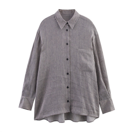 Style Women's Fashion Casual Loose Long Sleeve Striped Shirt - V.I.P Digital Presence