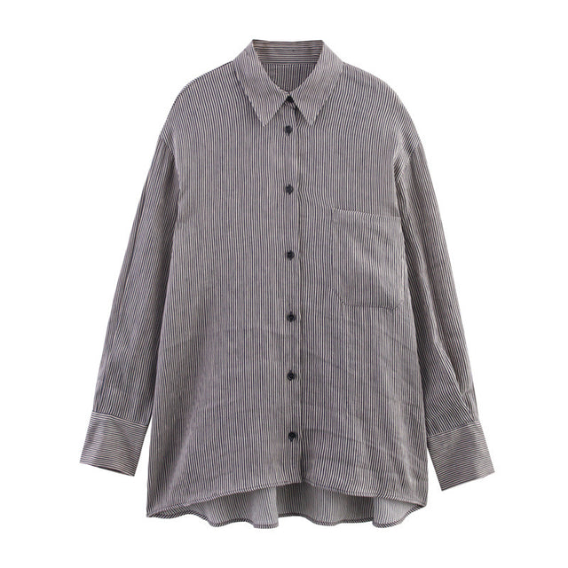 Style Women's Fashion Casual Loose Long Sleeve Striped Shirt - V.I.P Digital Presence
