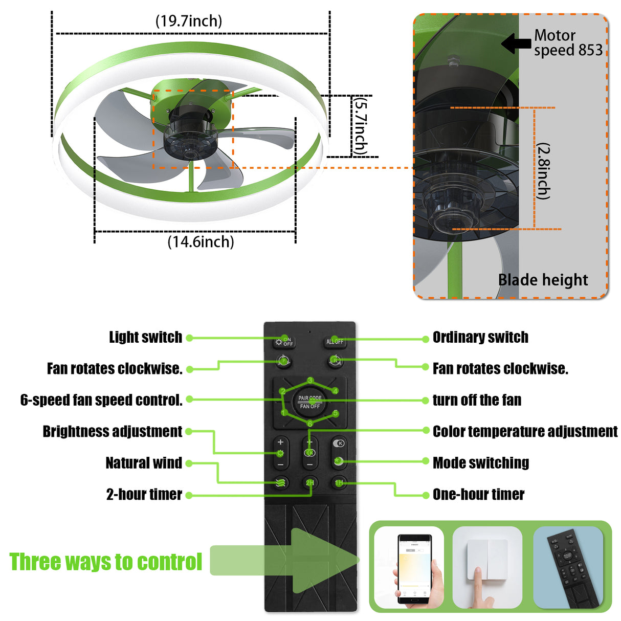 Ceiling Fans with Lights Dimmable LED Embedded installation of thin modern ceiling fans(Green) - V.I.P Digital Presence
