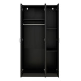 3 Door Wardrobe with Mirror, Armoire with Hanging Rod and 3 Fixed Shelves,Black - V.I.P Digital Presence