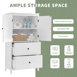 Bathroom Storage Cabinet, Cabinet with Two Doors and Drawers, Adjustable Shelf, MDF Board, White - V.I.P Digital Presence