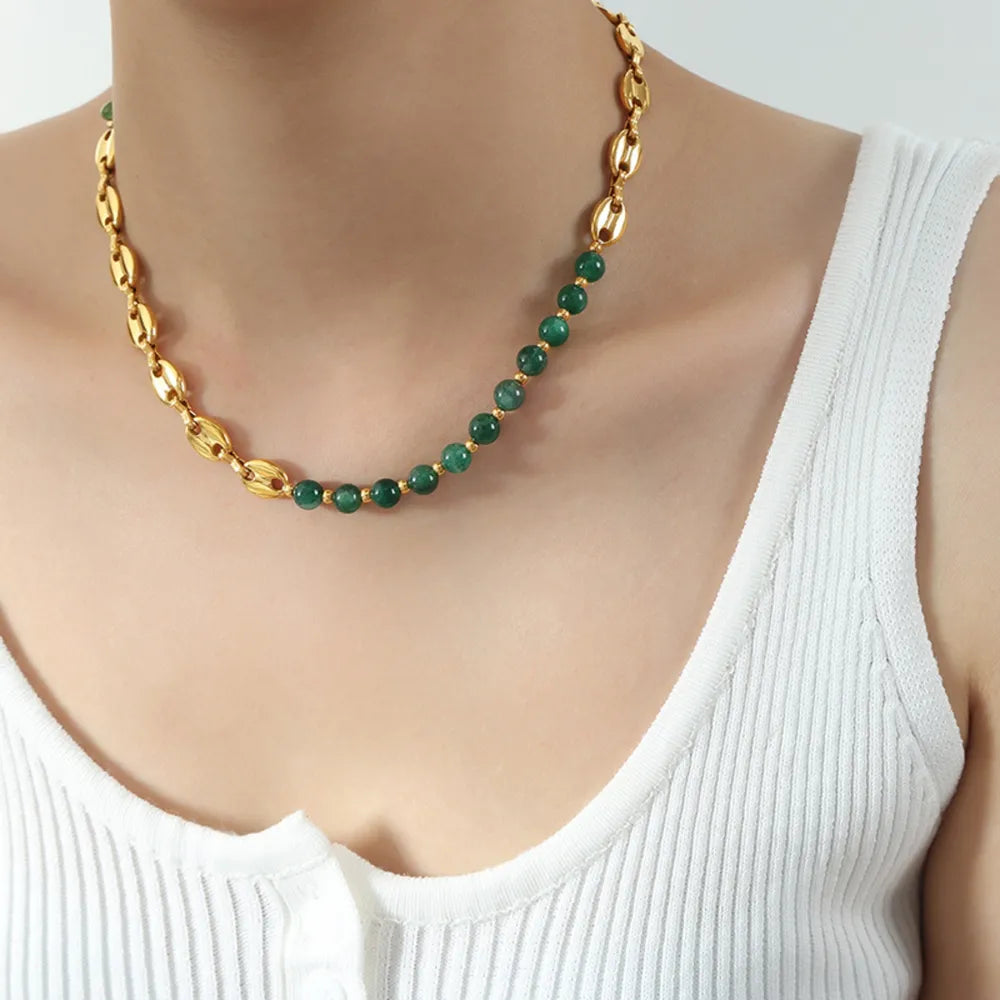 Agate bead chain design with titanium steel gold-plated necklace - V.I.P Digital Presence