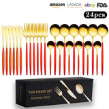 Cutlery Set Stainless Steel Knife Fork Set 24-Piece Tableware Set Golden Steak Knife Fork Spoon 6-Person Set - V.I.P Digital Presence