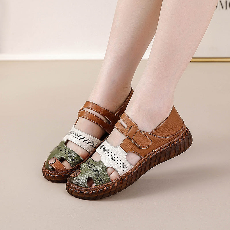 Cowhide mom sandals for women non slip cowhide sole soft sole genuine leather women's shoes flat bottom - V.I.P Digital Presence