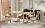 Traditional 6-Piece 78inch Trestle Extendable Dining Table Set with One 18inch Removable Leaf Padded Dining Chairs Bench,Natural - V.I.P Digital Presence