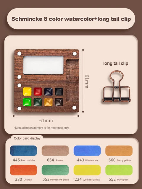 Mini watercolor paint box and small notebook Mingke 8-color wooden box mini drawing board solid watercolor painting - V.I.P Digital Presence