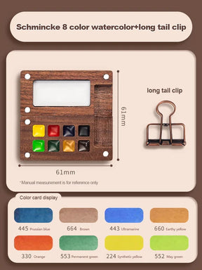 Mini watercolor paint box and small notebook Mingke 8-color wooden box mini drawing board solid watercolor painting - V.I.P Digital Presence