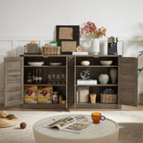 65-Inch Slate Gray Faux Rattan Sideboard with Barn Doors Rustic Sideboard, 4-Door Storage for Living Room, Entryway, Bedroom - V.I.P Digital Presence
