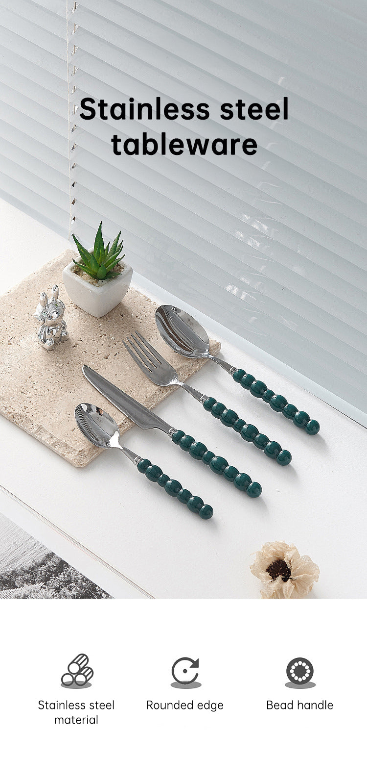 Set of 4 Stainless Steel price Creative Stainless Steel Colorful Pearl Handle Spoon Fork Knife High End Cutlery Set - V.I.P Digital Presence
