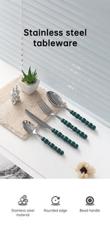 Set of 4 Stainless Steel price Creative Stainless Steel Colorful Pearl Handle Spoon Fork Knife High End Cutlery Set - V.I.P Digital Presence