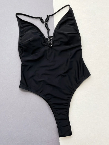 Cutout Plunge Spaghetti Strap One-Piece Swimwear - V.I.P Digital Presence