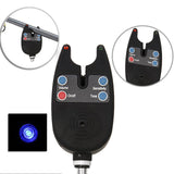 Alarma de picadura de pesca con 2 LED, luz azul, volumen ajustable, sensibilidad al sonido, herramienta de pesca impermeable.