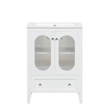 24" Bathroom Vanity with Sink, Bathroom Vanity Cabinet with One Drawer and Doors, Adjustable Shelf, Solid Wood and MDF, White - V.I.P Digital Presence