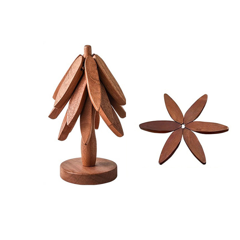 Wooden Christmas Tree Folding Coaster Black Walnut Thick Seat Adiabatic Pad For Kitchen Desktop Decoration Housewarming Gift - V.I.P Digital Presence